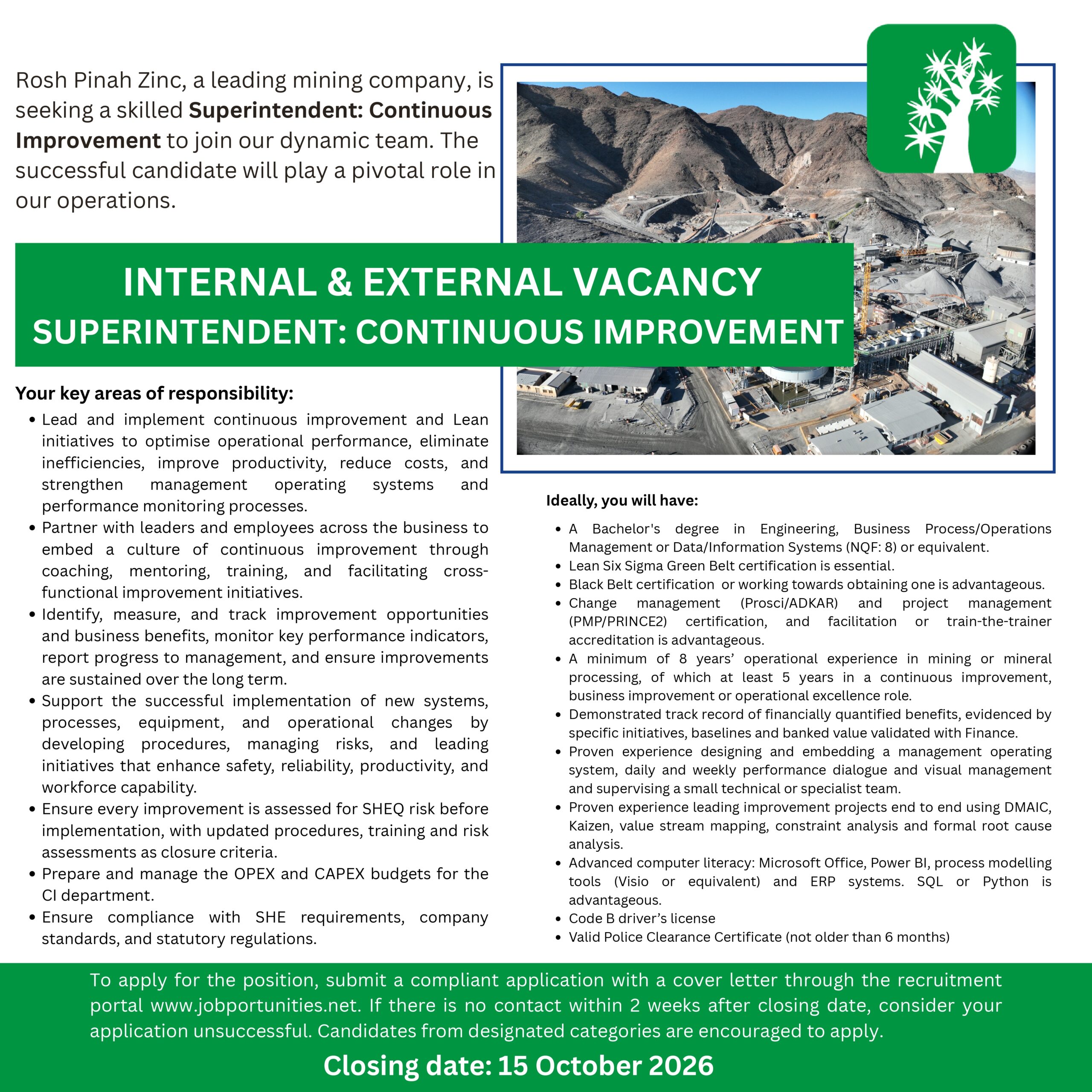 Rosh Pinah Zinc Vacancies in Namibia 2026, Apply Online for Mining Jobs ...